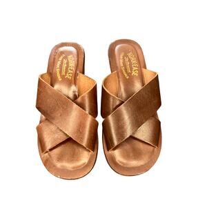 KorksKork-Ease Casual Brown Leather Slip On Open Toe Wedge‎ Sandal Size 5